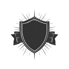 Obraz premium Graphic shield emblem with ribbon and rays.