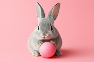Obraz premium Adorable Easter Bunny with Pink Egg