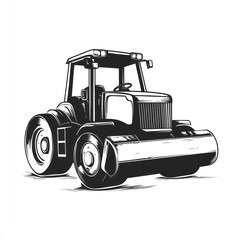 Naklejka premium Black and white illustration of a road roller tractor