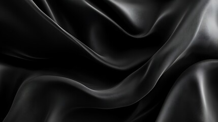 Fototapeta premium Elegant black silk fabric folds, dramatic lighting, abstract background, design texture.