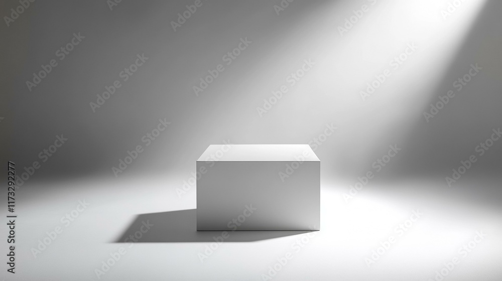 Poster empty white cube display stand in studio lighting