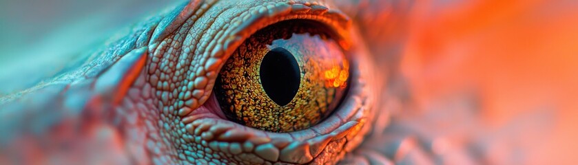 A close-up of a reptilian eye showcasing intricate textures and vibrant colors, highlighting the beauty and detail of nature.