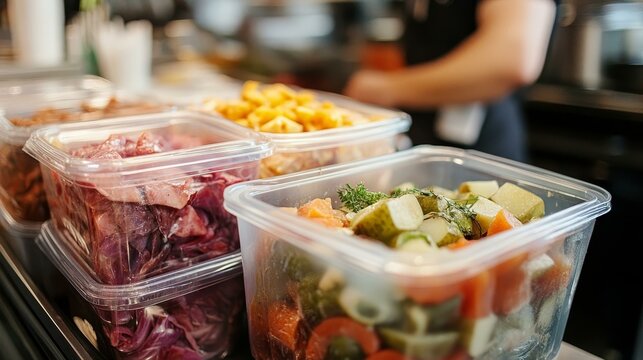 Food Preps in Plastic Containers at a Restaurant