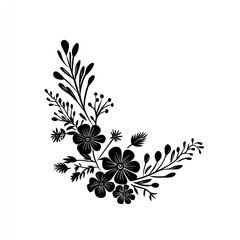 Black and white floral design illustration featuring stylized flowers and leaves