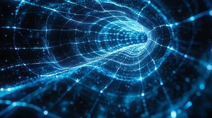 Obraz premium Abstract blue glowing grid forming a tunnel. AI generative. .