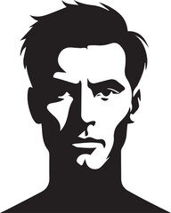 Creative human man face black soild silhouette logo icon, drawing head isolated on white background. Clipart element person vector