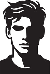 Creative human man face black soild silhouette logo icon, drawing head isolated on white background. Clipart element person vector