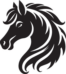 Horse head vector black silhouette lineart logo icon, animal isolated on white background, creative minimal clean detail editable clipart