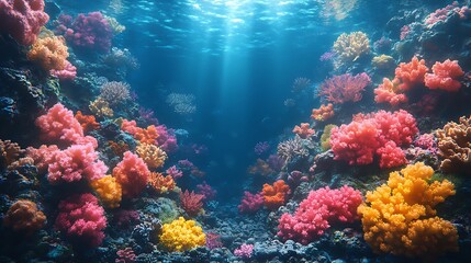 Fototapeta premium Vibrant Coral Reef Underwater Scene Showing Colorful Corals