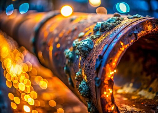 Industrial Pipeline Corrosion Under Insulation - Bokeh Effect Stock Photo