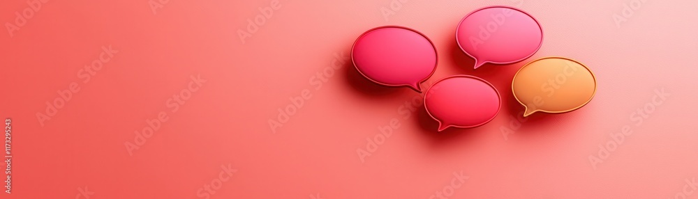 Poster the image features four colorful, round objects on a soft coral background, creating a vibrant and c