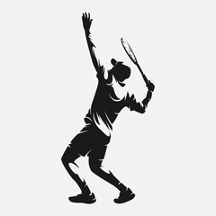 Silhouette of male tennis player. Vector logo illustration.