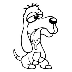 Dog Sits Drools Spit Tongue Funny Stupid Comic Fun Design Lover Art Vector Illustration Card T-Shirt Poster Sticker Graphic Print Decorative Drawing Isolated Logo Decoration Symbol Creative Cool Style