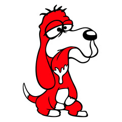 Dog Sits Drools Spit Tongue Funny Stupid Comic Fun Design Lover Art Vector Illustration Card T-Shirt Poster Sticker Graphic Print Decorative Drawing Isolated Logo Decoration Symbol Creative Cool Style