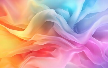 Obraz premium Abstract Pastel Rainbow Fabric Texture Soft Draped Sheer Silk Colorful Background