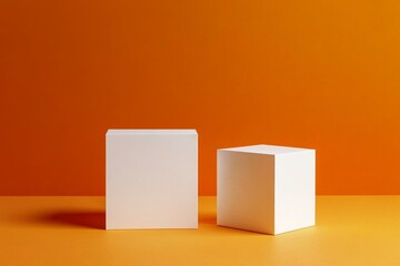 White Cube Product Display Against Orange Background