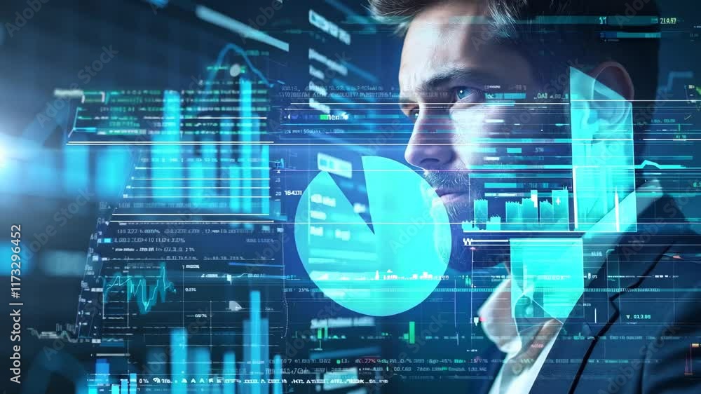 Aufkleber analyzing data trends and making informed decisions for business growth in a modern office setting