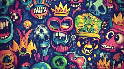 A Vibrant Set of Retro Small Doodle Art, Bursting with Playful Designs and Nostalgic Charm"