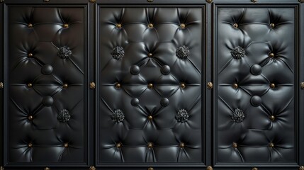 Fototapeta premium Black leather panel with gold buttons and decorative accents. AI generative. .