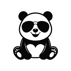 Fototapeta premium Cute baby Giant panda sitting wearing sunglass illustration vector, Giant panda clipart Design, Funny Giant panda Design 