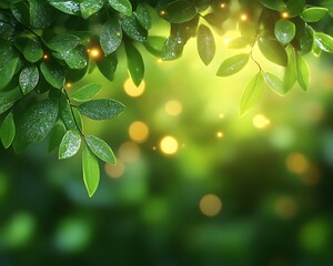 Lush green leaves with glowing lights.