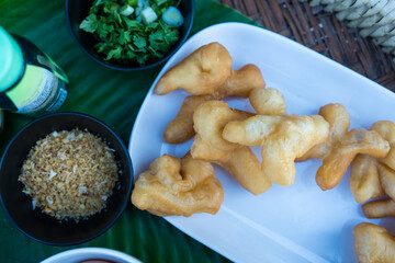Fresh Patongo, a popular Thai breakfast food made from deep fried dough sticks