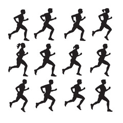 Set of silhouettes of people running illustration vector