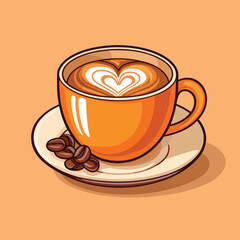 Obraz premium Coffee Love Foam With Beans Cartoon Icon Illustration.