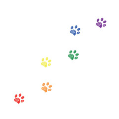 Colorful rainbow colored paw prints design