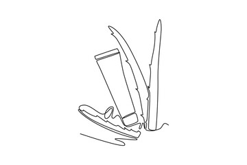 Local organic production concept. Single line draw design vector graphic illustration.