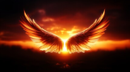 Fototapeta premium Fiery wings spread wide against a dramatic sunset. A breathtaking image of power and freedom.