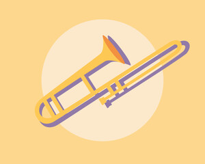 Trombone music instrument on isolated white background. Trombone icon.Vector illustration cartoon flat style.
