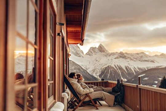 Couple Relaxing on a Mountain Balcony