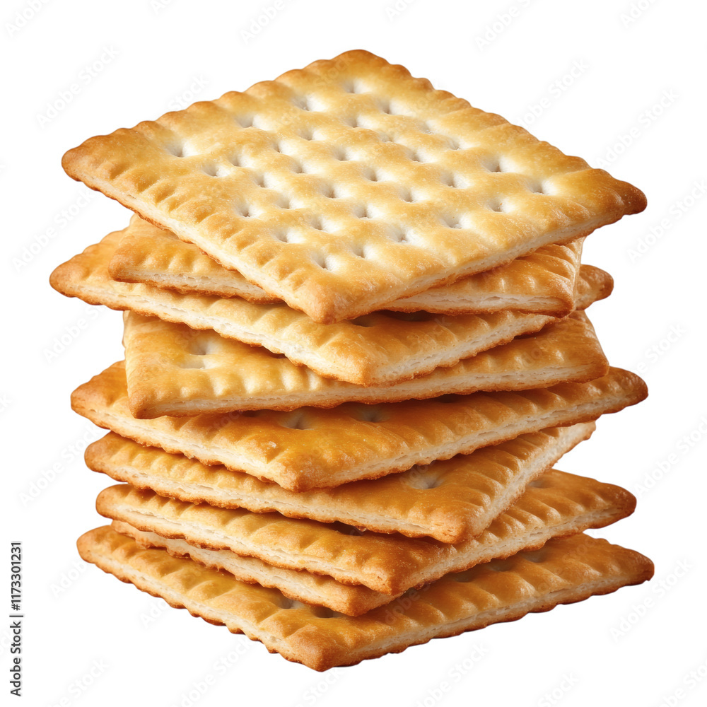 Poster stack of square crackers isolated on white transparent background