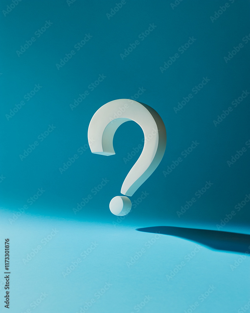 Aufkleber white large question mark with shadow on vibrant blue minimalist background