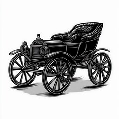 Fototapeta premium Detailed drawing of antique car with shadow, isolated on white.