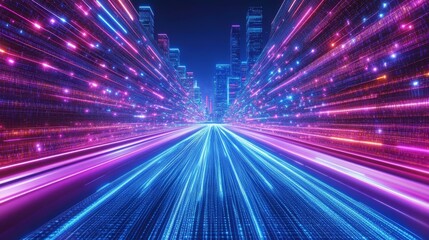 Obraz premium Futuristic Cityscape Digital Speed Lines