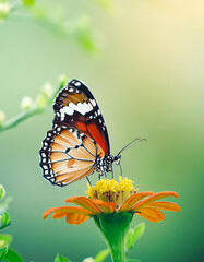 Fototapeta premium Plain Tiger Butterfly on Orange Flower, Natures Beauty, Insect, Generated image