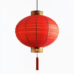 Obraz premium Bright Red Lanterns Staggered and Orderly Stacked Super Realistic Texture Golden Metal Edge White Background Centered Composition Chinese Style High made with generative AI 