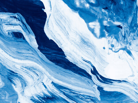 Abstract art painting, blue creative hand painted background, marble and brush  texture, acrylic painting on canvas