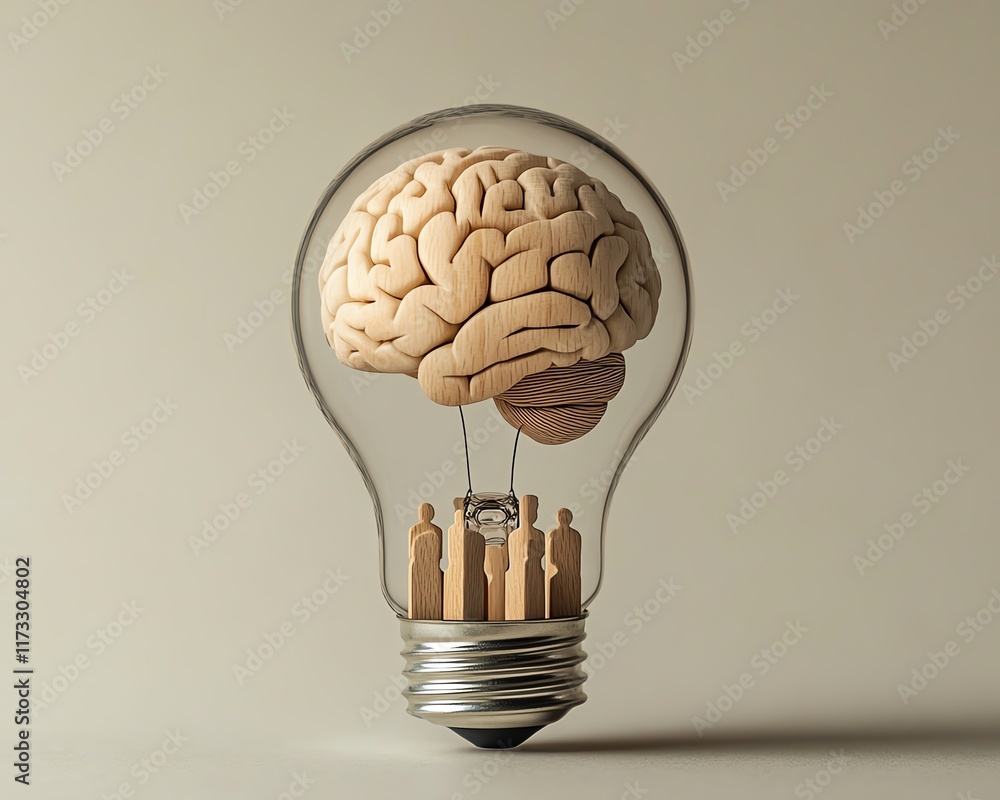 Poster ai vs human concept with digital brain inside a lightbulb