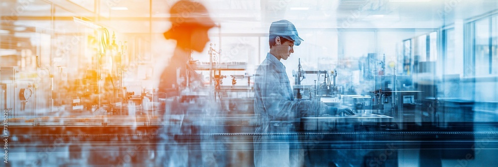 Leinwandbilder blurred image of two scientists working in a modern lab, conducting research and development.