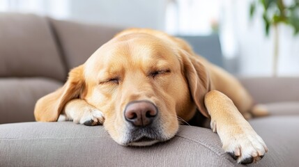 A Cozy Dog Resting Comfortably on a Plush Couch with Its Head on a Soft Pillow Creating a Warm and Inviting Atmosphere in a Relaxed Living Space