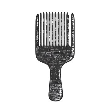 Textured afro pick illustration, gray on white.