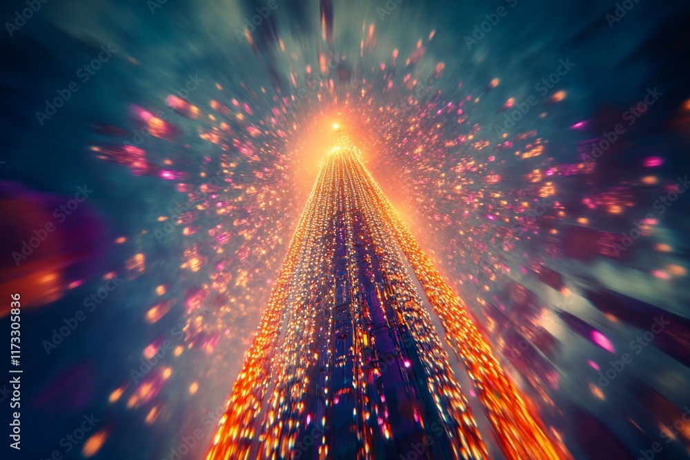 Aufkleber Abstract light beam with vibrant colors and particles, creating a dynamic and energetic composition.