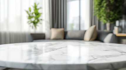 White marble round table living room interior background product display montage