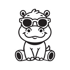 Obraz premium Cute baby Hippopotamus sitting wearing sunglass illustration vector, Hippopotamus clipart Design, Funny Hippopotamus Design 