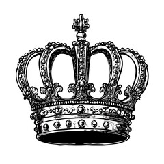 Intricate black and white sketch of a royal crown.