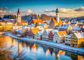 Fototapeta premium Landsberg am Lech Winter Wonderland: Tilt-Shift Miniature Town