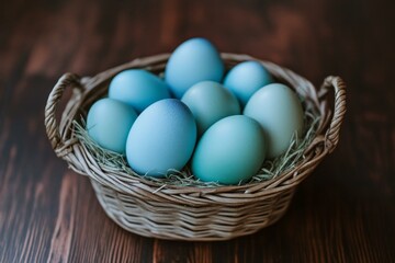 Pastel Blue Eggs in a Basket